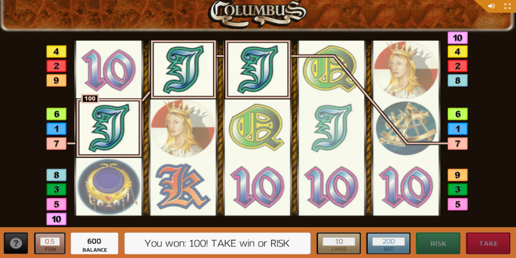 Columbus slot game Risk or Take