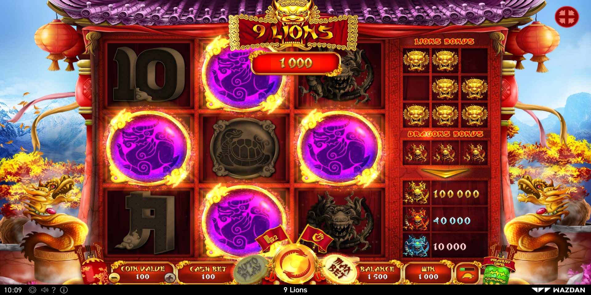 9 Lions slot game Gameplay Win Bonus symbol