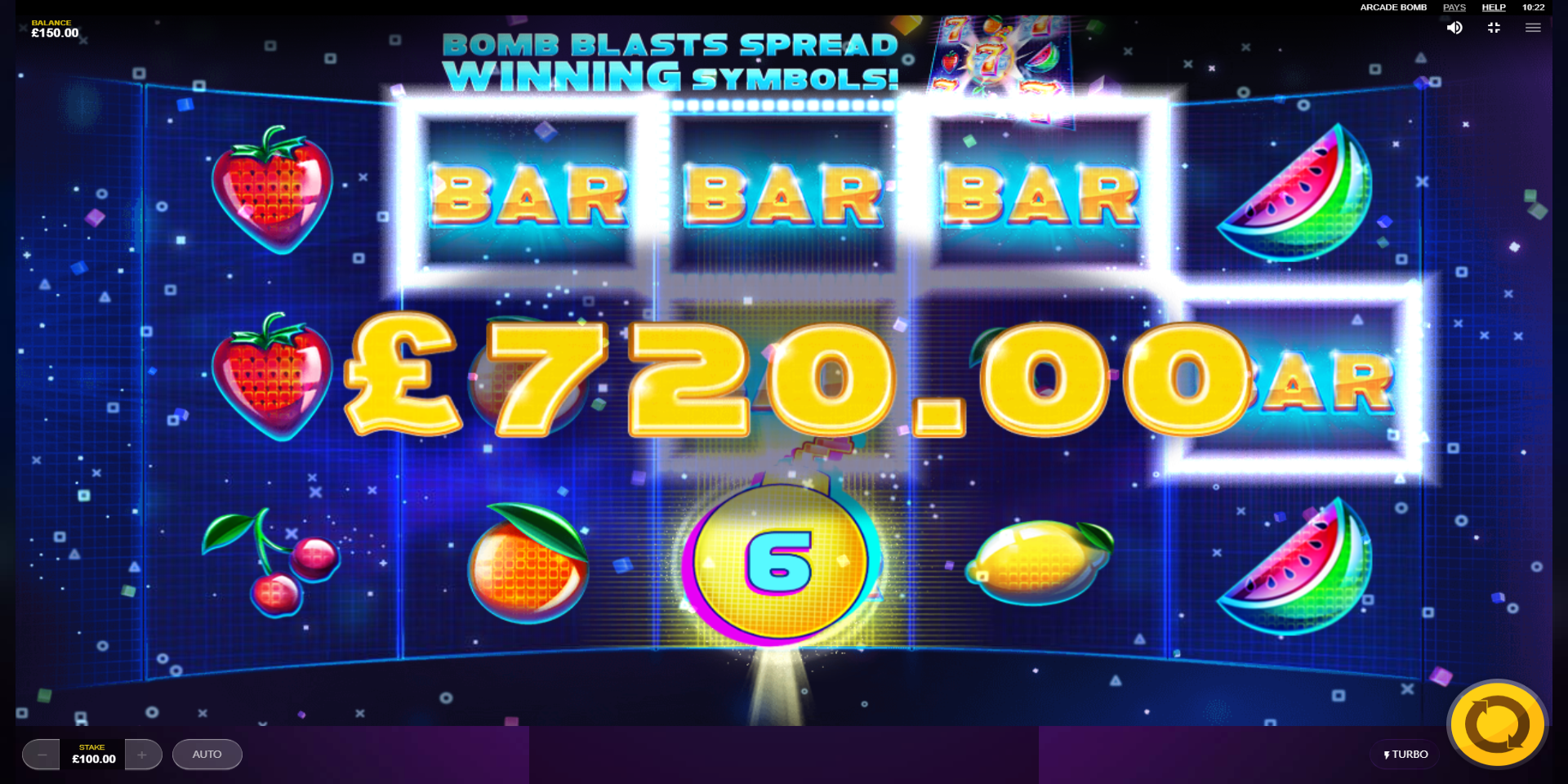 Arcade Bomb slot game Gameplay WIN BAR symbols Arcade Bomb slot game Gameplay WIN BAR symbols data-lazy-srcset=