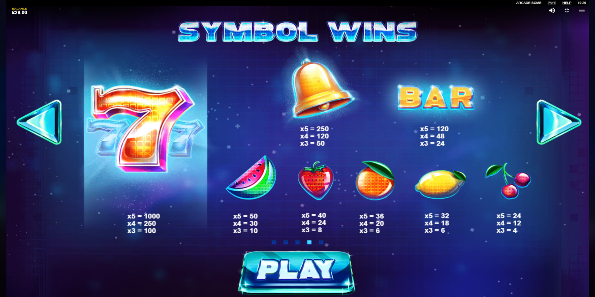 Arcade Bomb slot game Symbol WINS Paytable Arcade Bomb slot game Symbol WINS Paytable data-lazy-srcset=