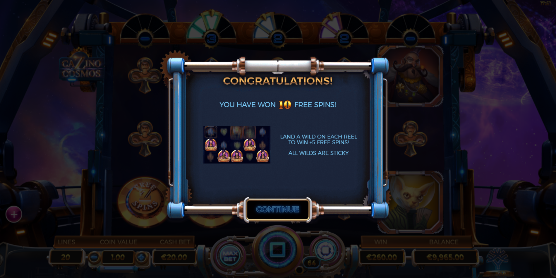 Cazino Cosmos slot game Free Spins Win