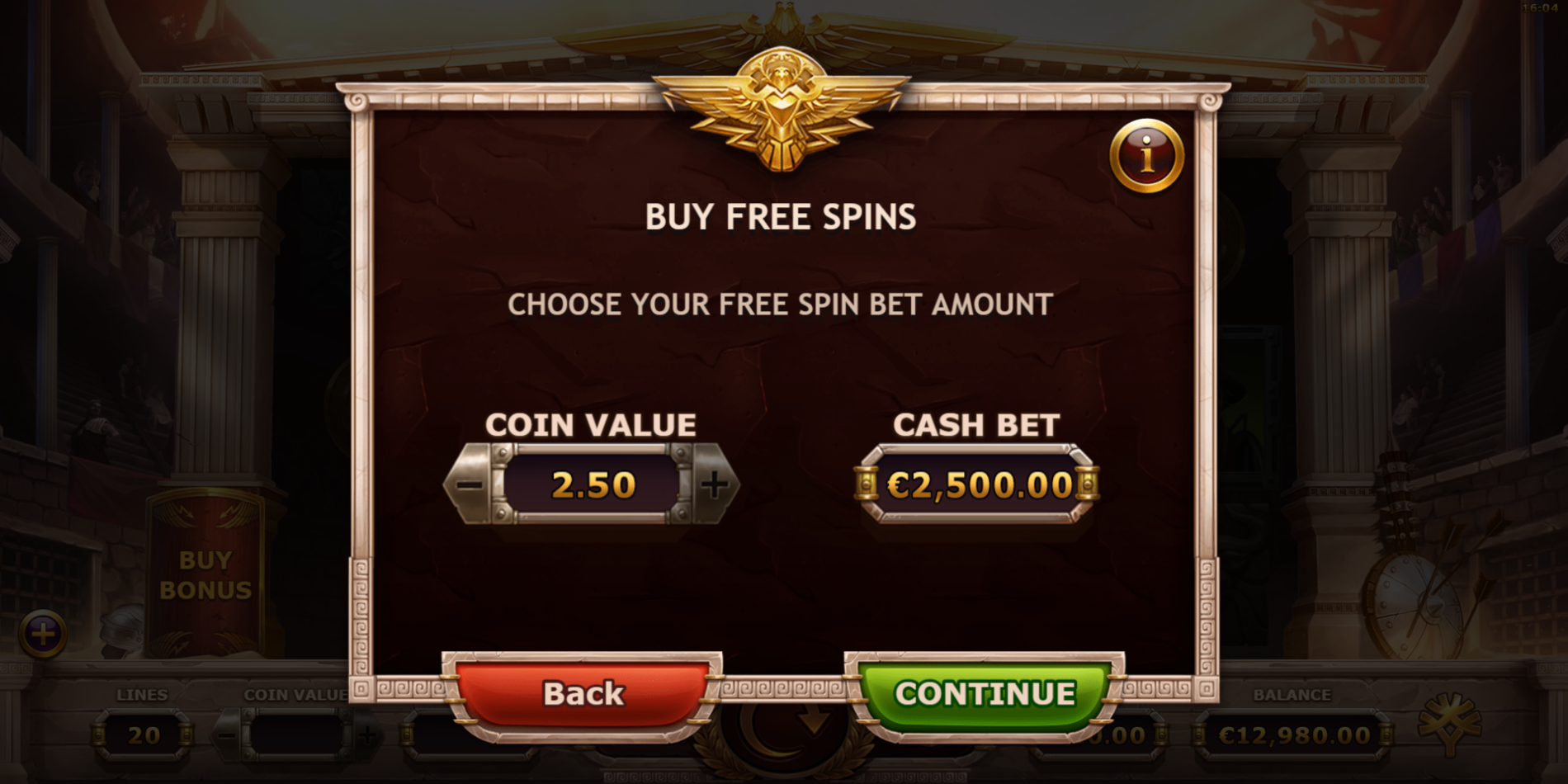 Champions of Rome slot game Free Spins Buy Feature