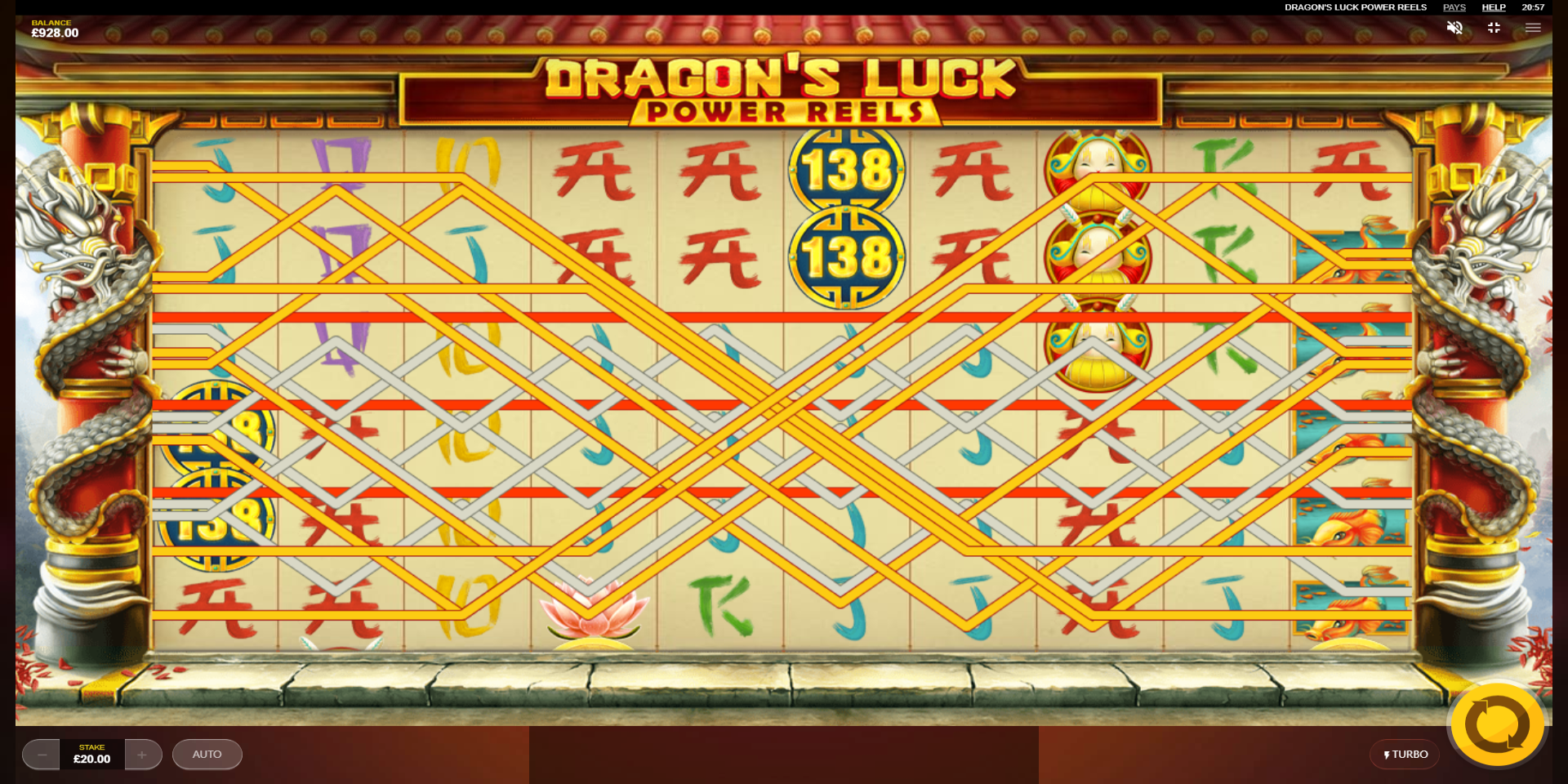 Dragon's Luck Power Reels slot game Gameplay Paylines Big WIN