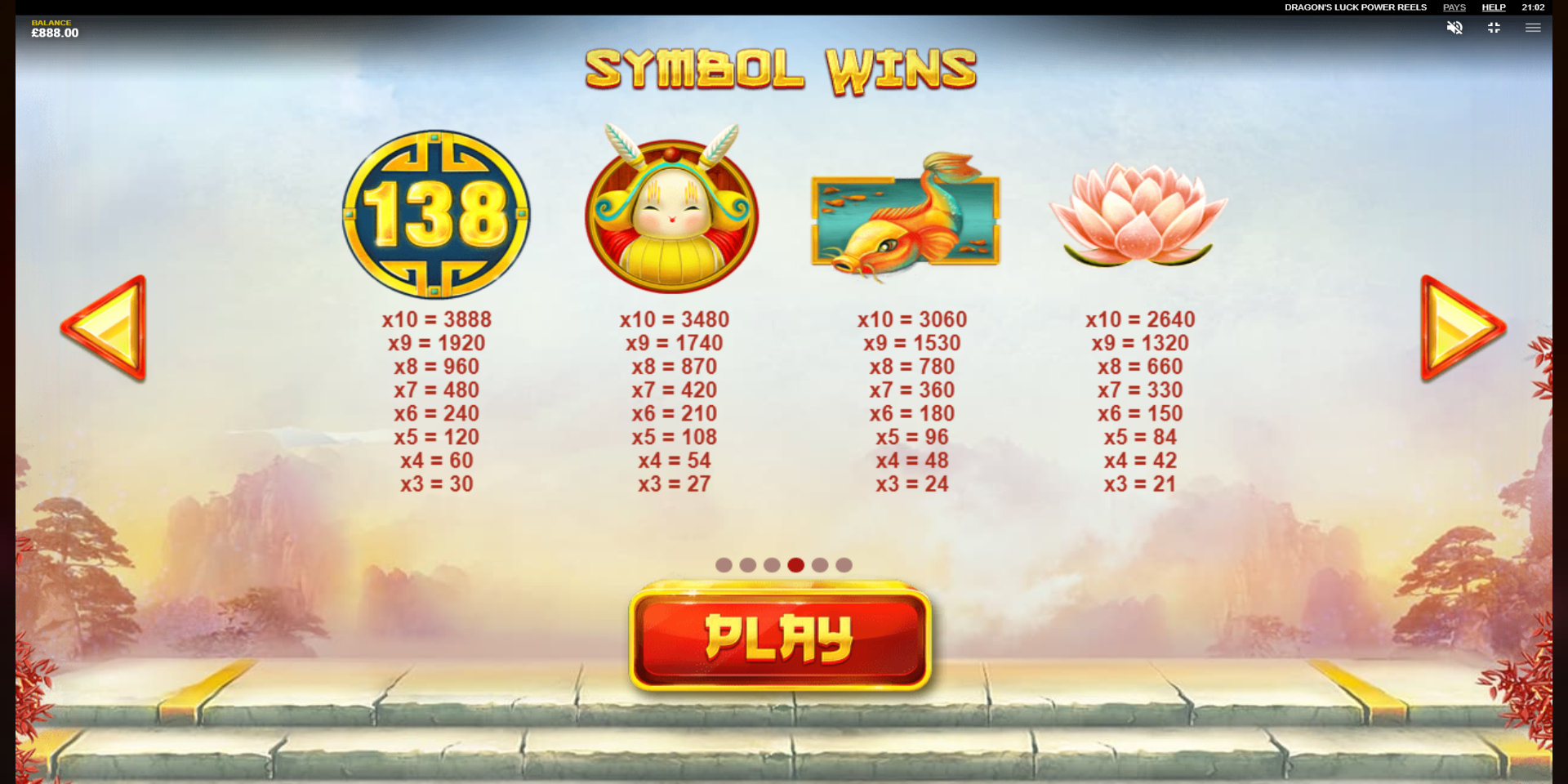 Dragon's Luck Power Reels slot game Highest Paying Symbols