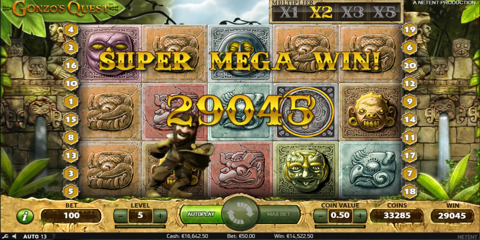 Gonzo's Quest slot game Super Mega Win