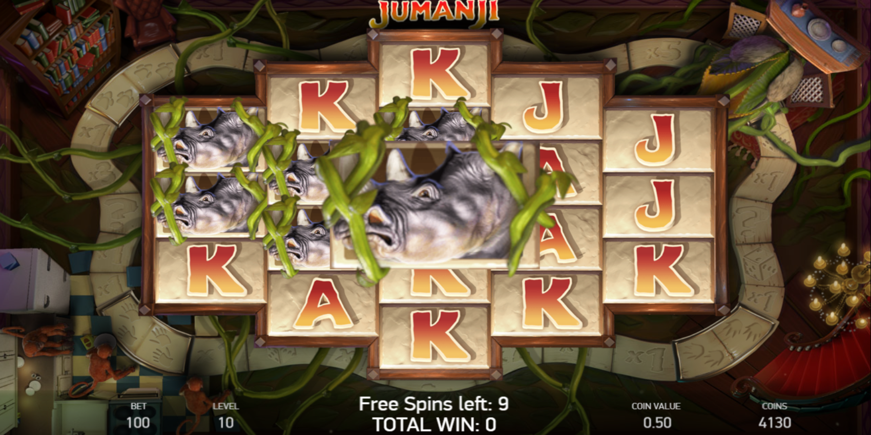 Jumanji video slot Free Spins feature by the board game