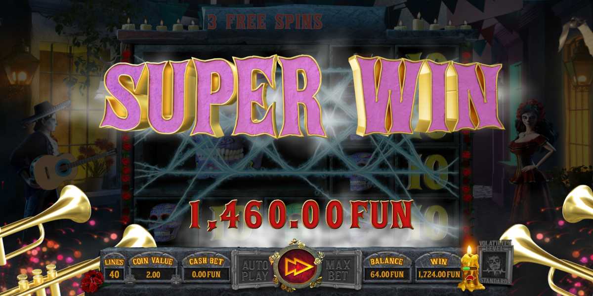 Los Muertos slot game Super Win during Free Spins