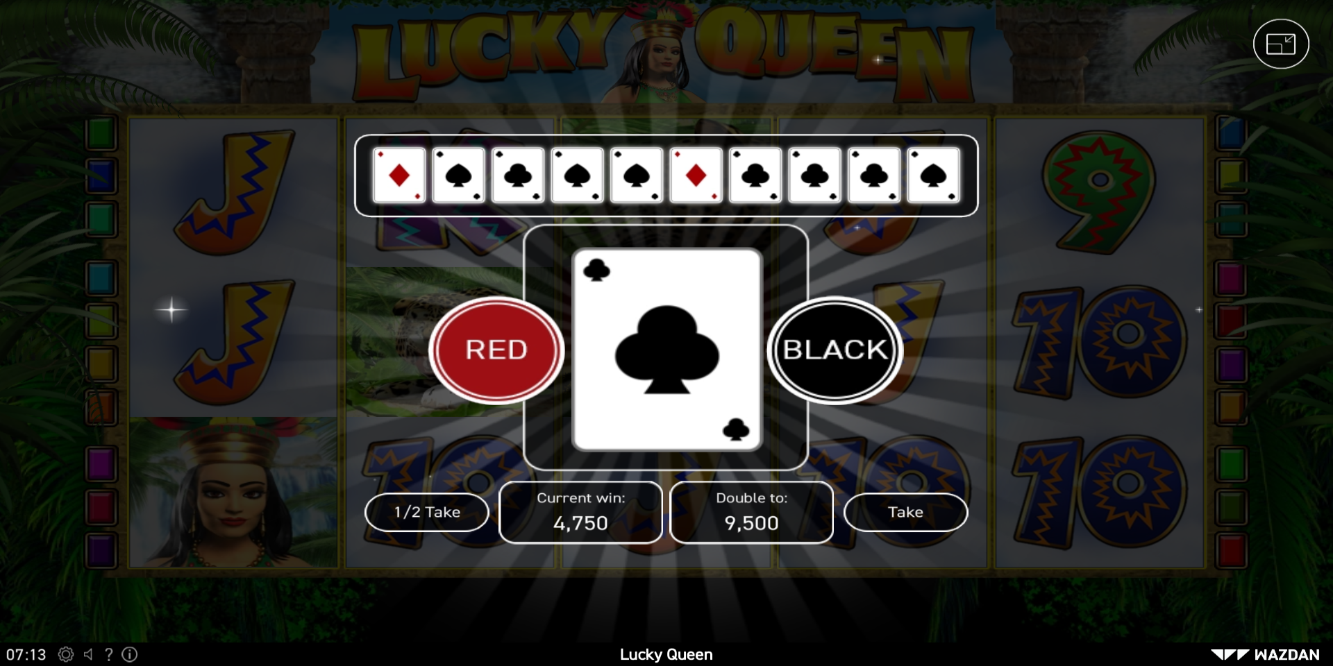 Lucky Queen slot game Gamble feature Double WIN