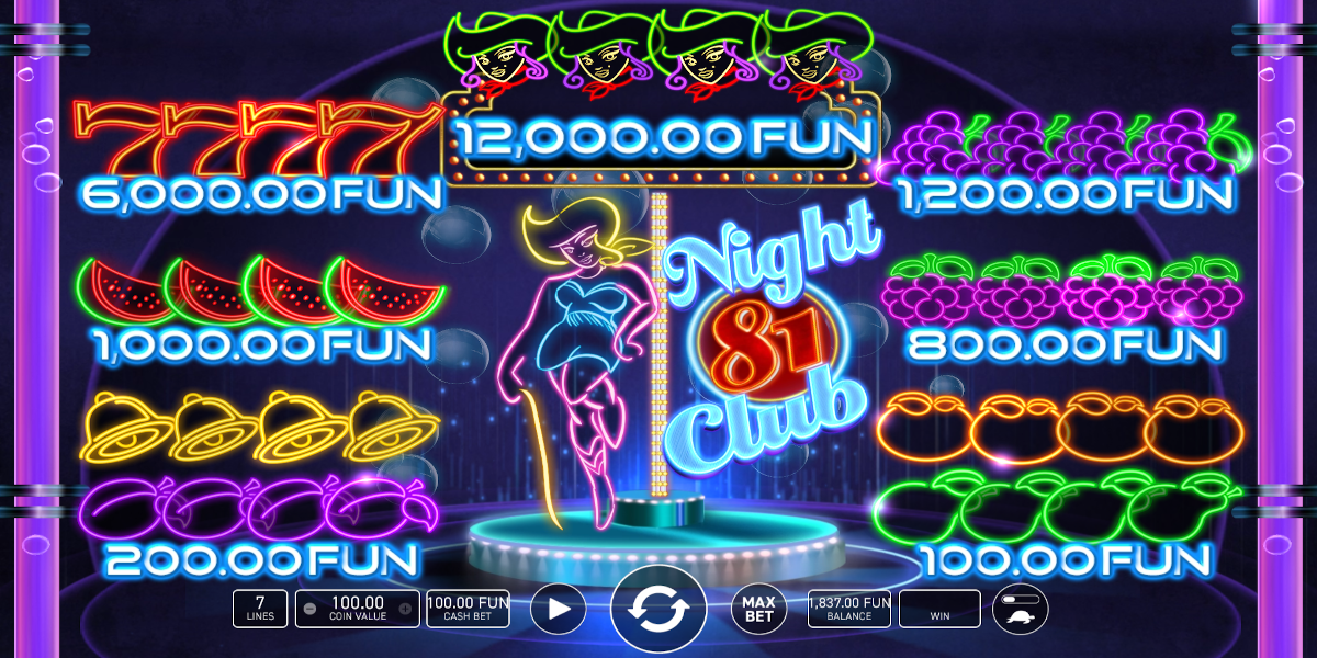 Night Club 81 slot game PayTable