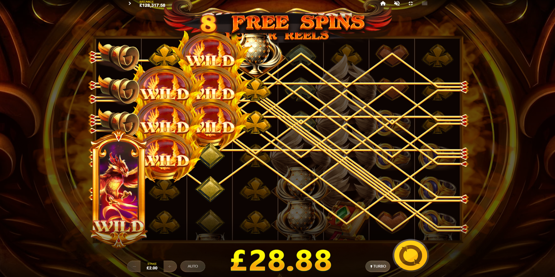 Phoenix Fire Power Reels slot game Gameplay Wild Symbol WIN