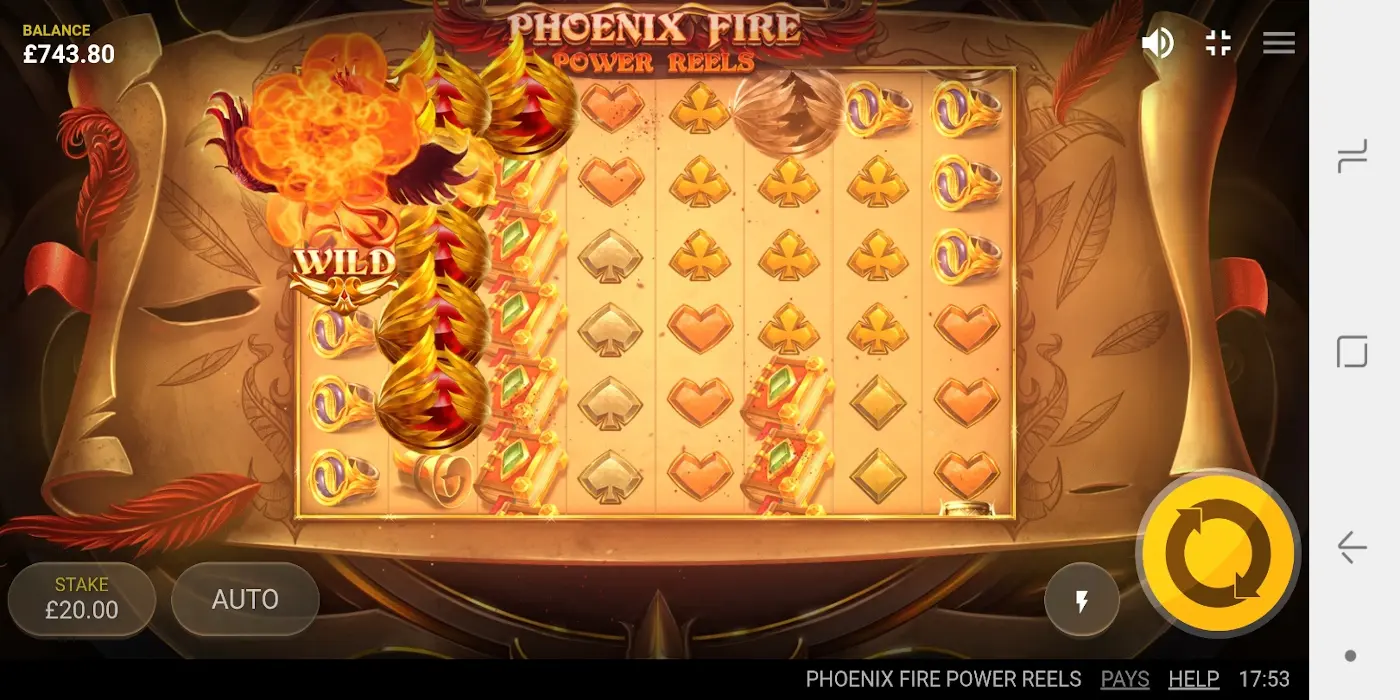 Phoenix Fire Power Reels slot game Phoenix Wildfire feature - mobile phone gameplay