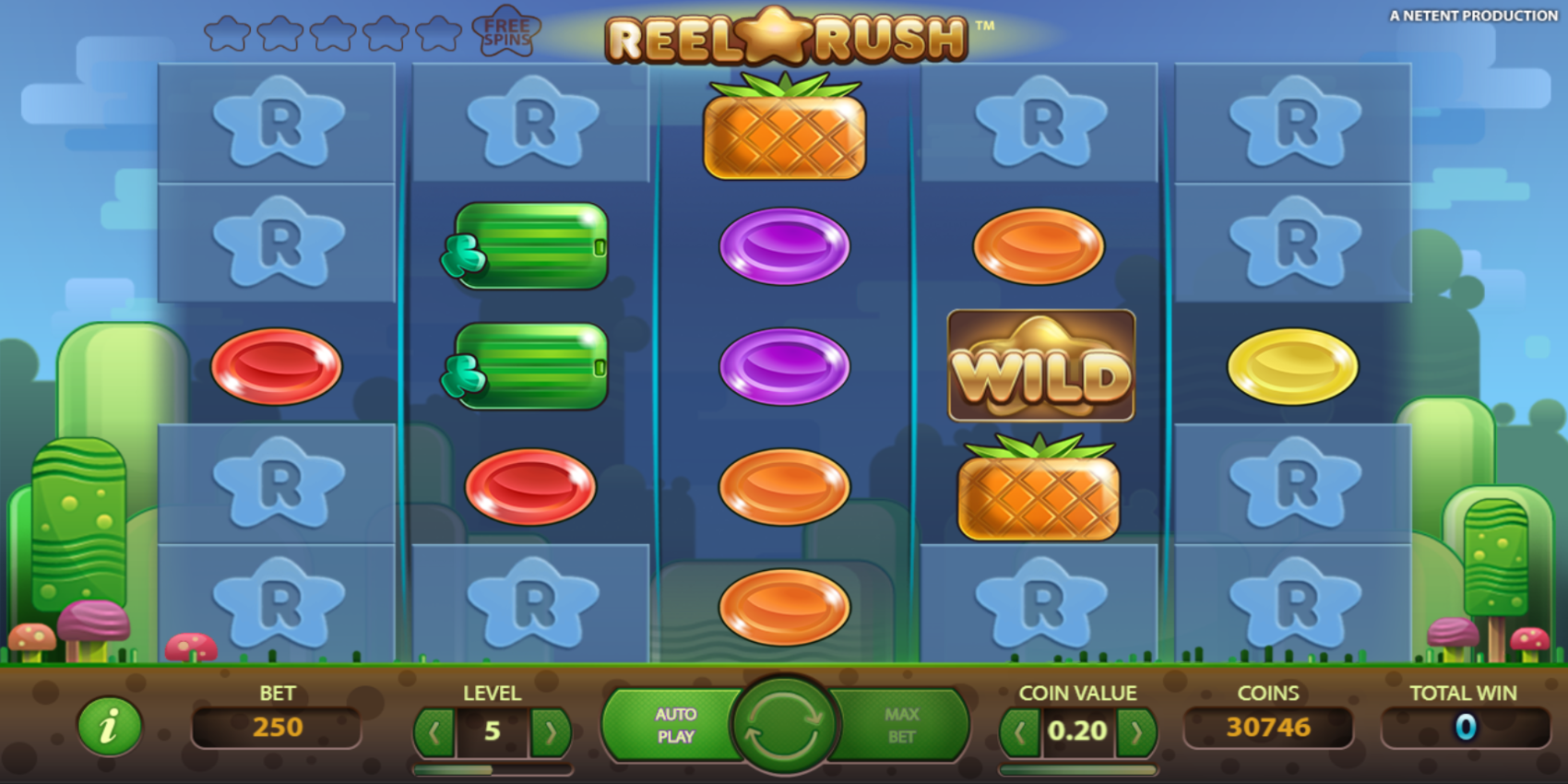 Reel Rush slot game Wild Symbol Basic Paylines