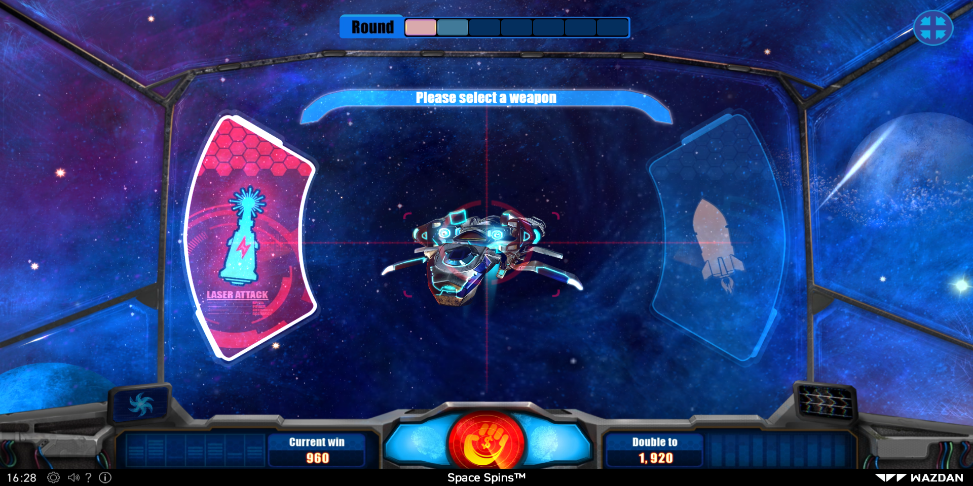 Space Spins game Gamble feature select a weapon