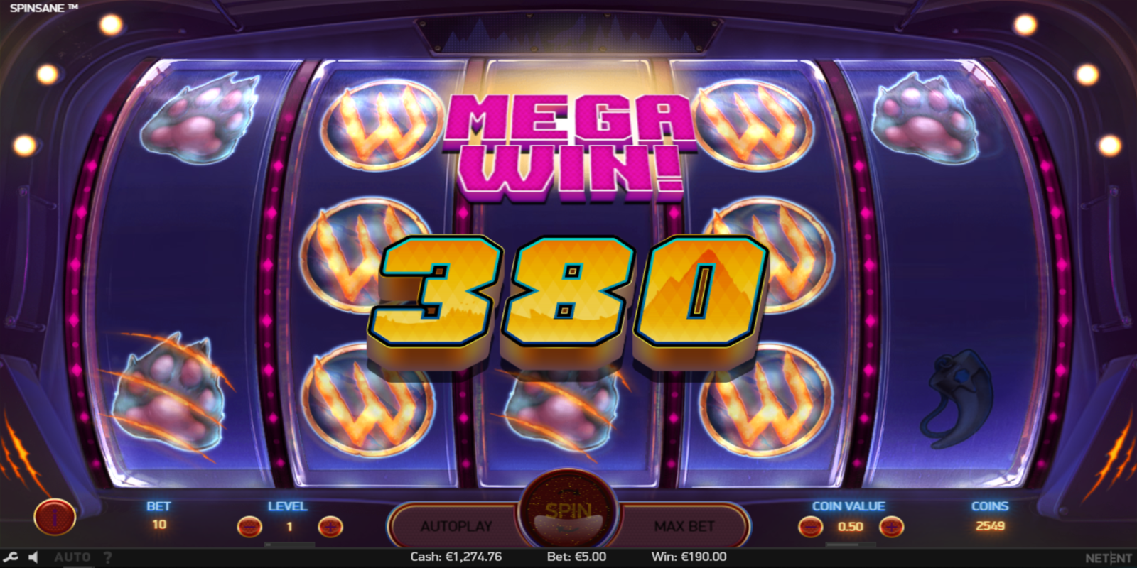 Spinsane slot game Mega Win
