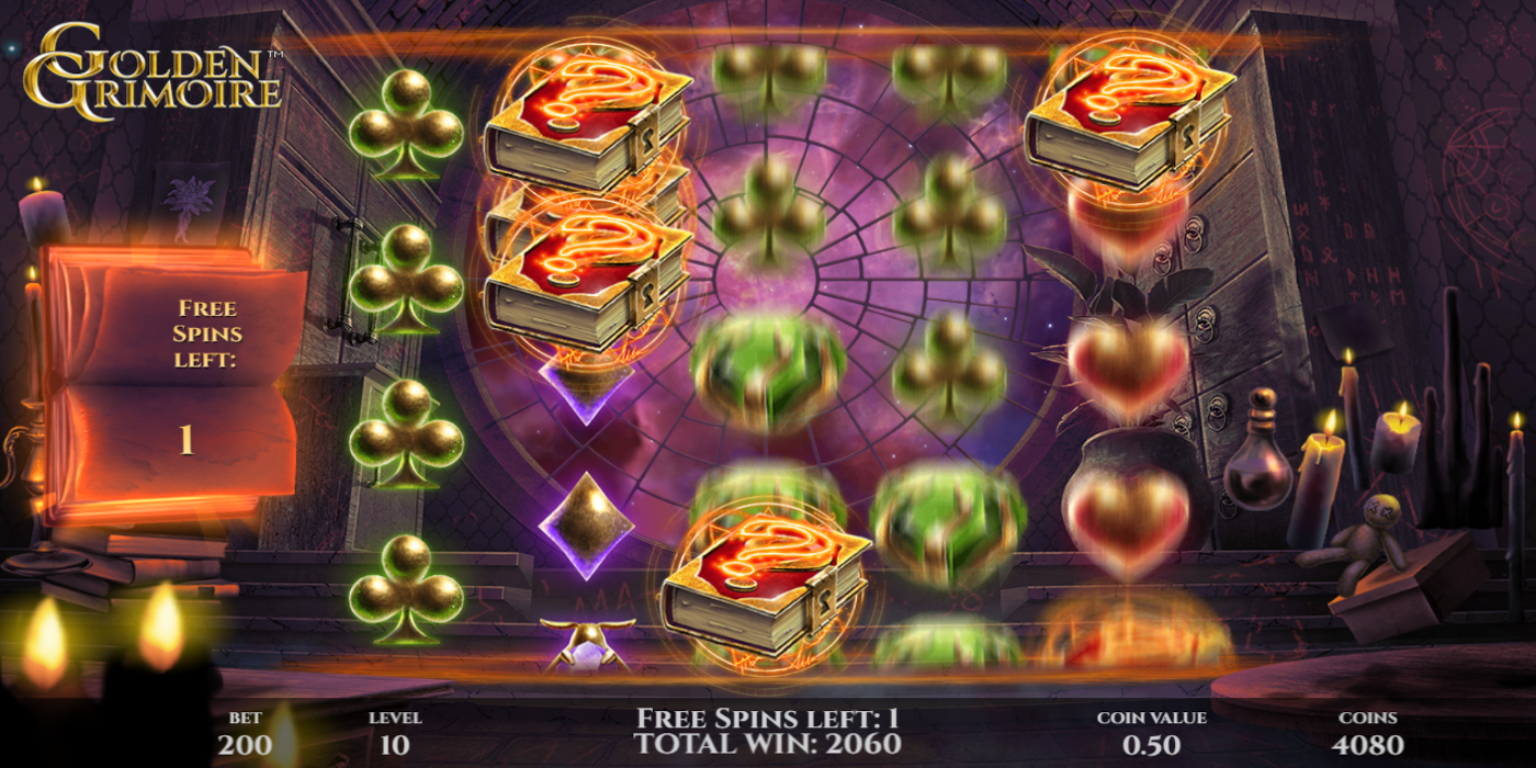 Golden Grimoire slot game Sticky Mystery Symbol Feature during Free Spins