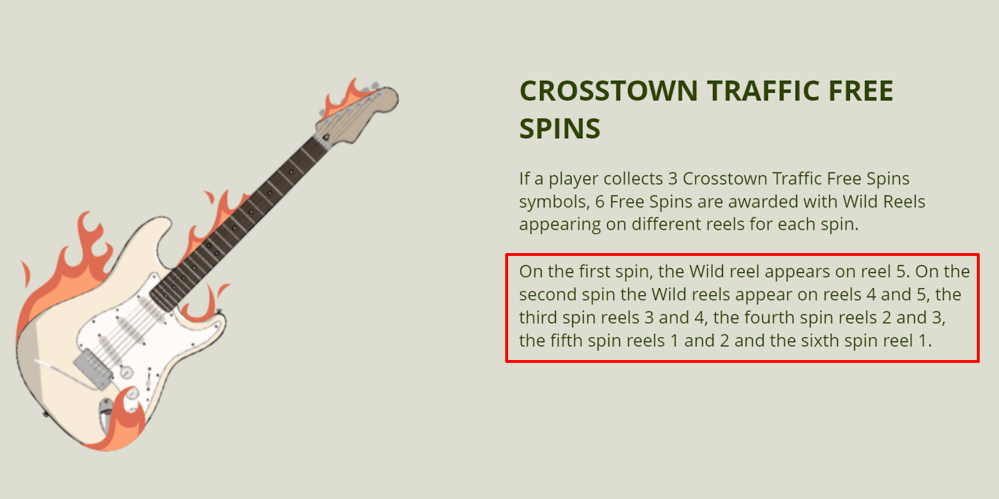 Jimi Hendrix slot game CrossTown traffic Free Spins feature description