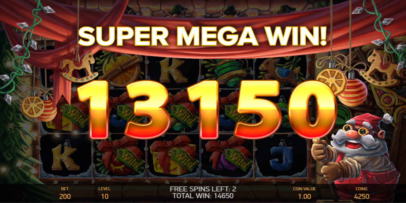 Jingle Spin slot game Super Mega Win during Free Spins