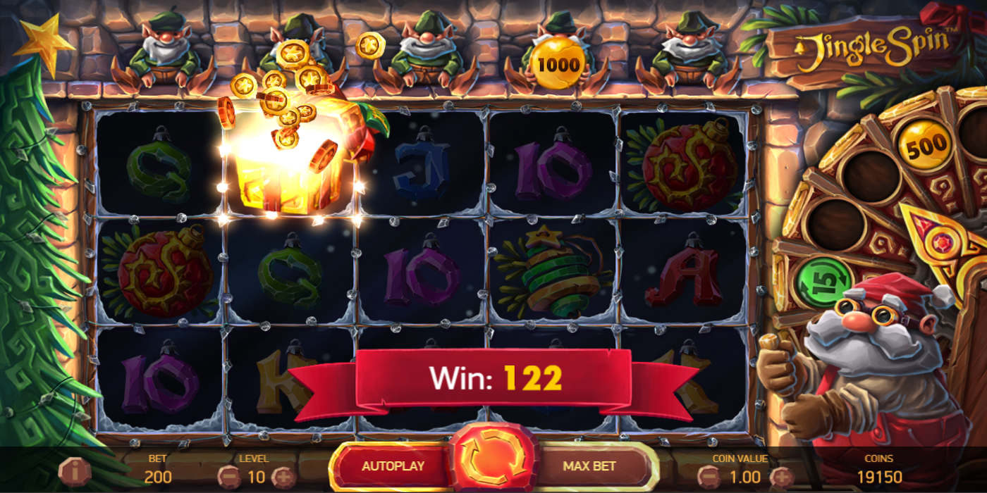 Jingle Spin slot game Wild Symbols feature Coins Win