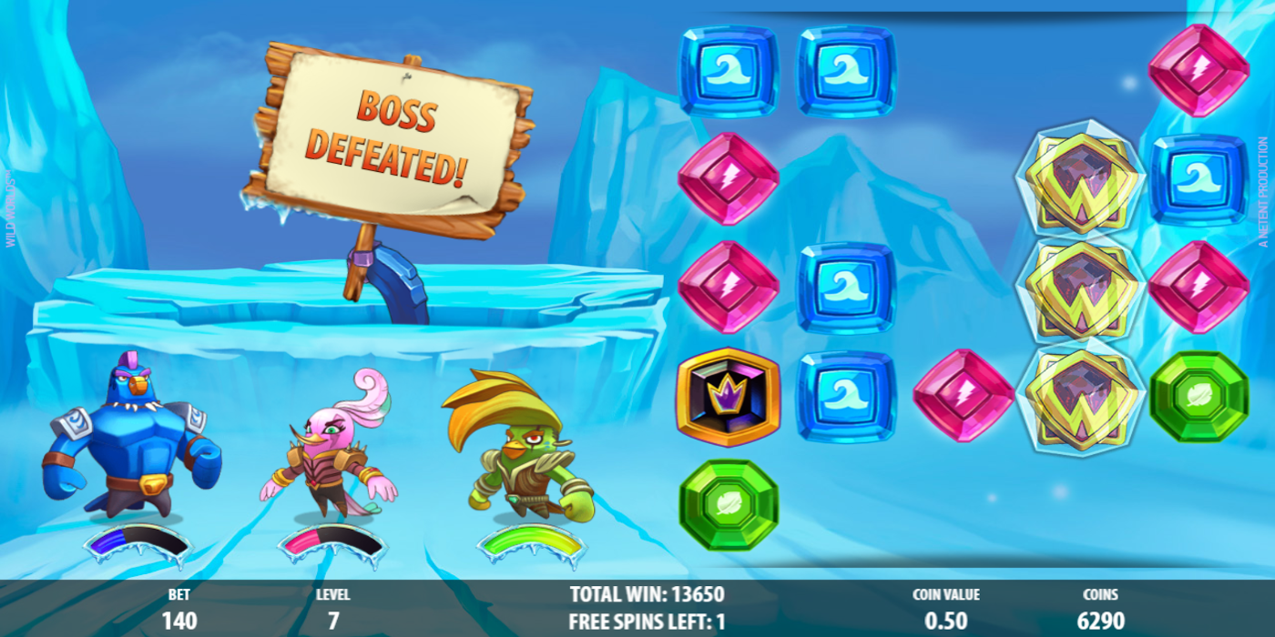 Wild Worlds slot game Ice World Boss defeated