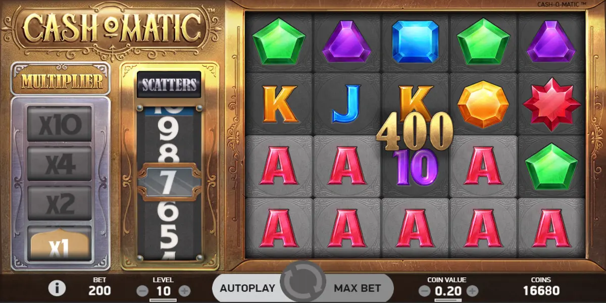 Cash-o-matic slot game Multiplier x1 and 7 Scatters