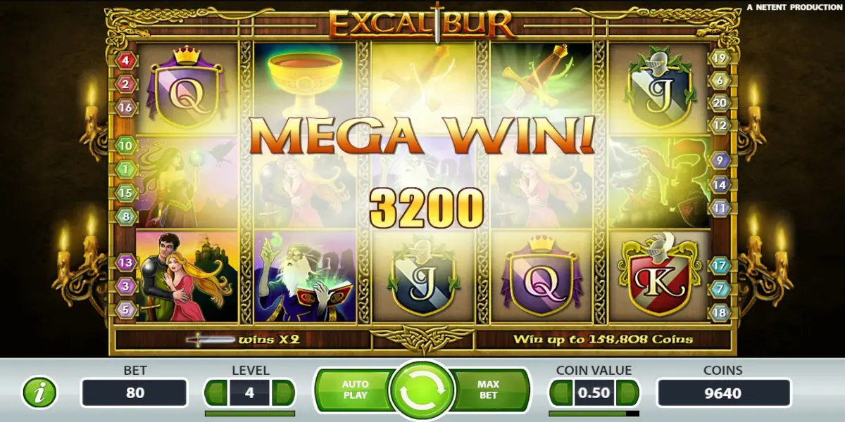 Excalibur slot game Mega Win