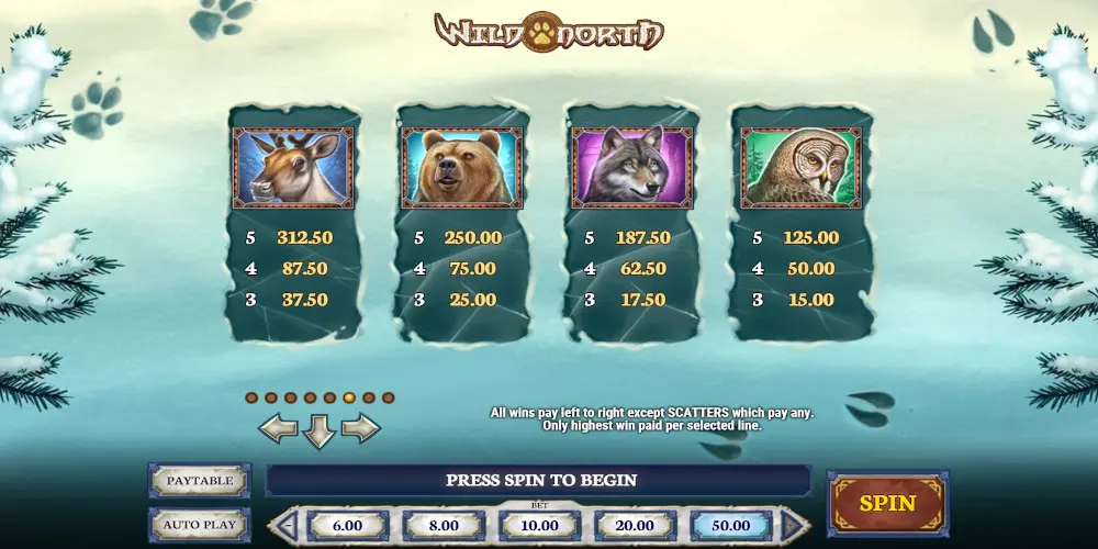 Wild North slot game PayTable