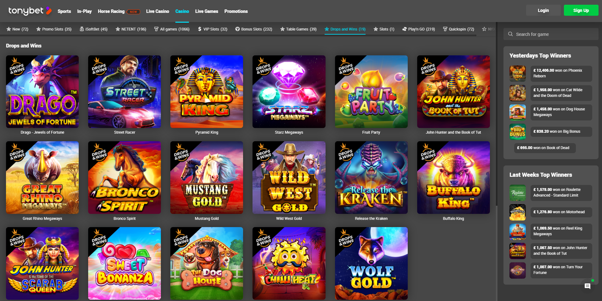 tonybet pragmatic play games pyramid king fruit party john hunter book of tut great rhino megaways wild west gold release the kraken the dog house sweet bonanza