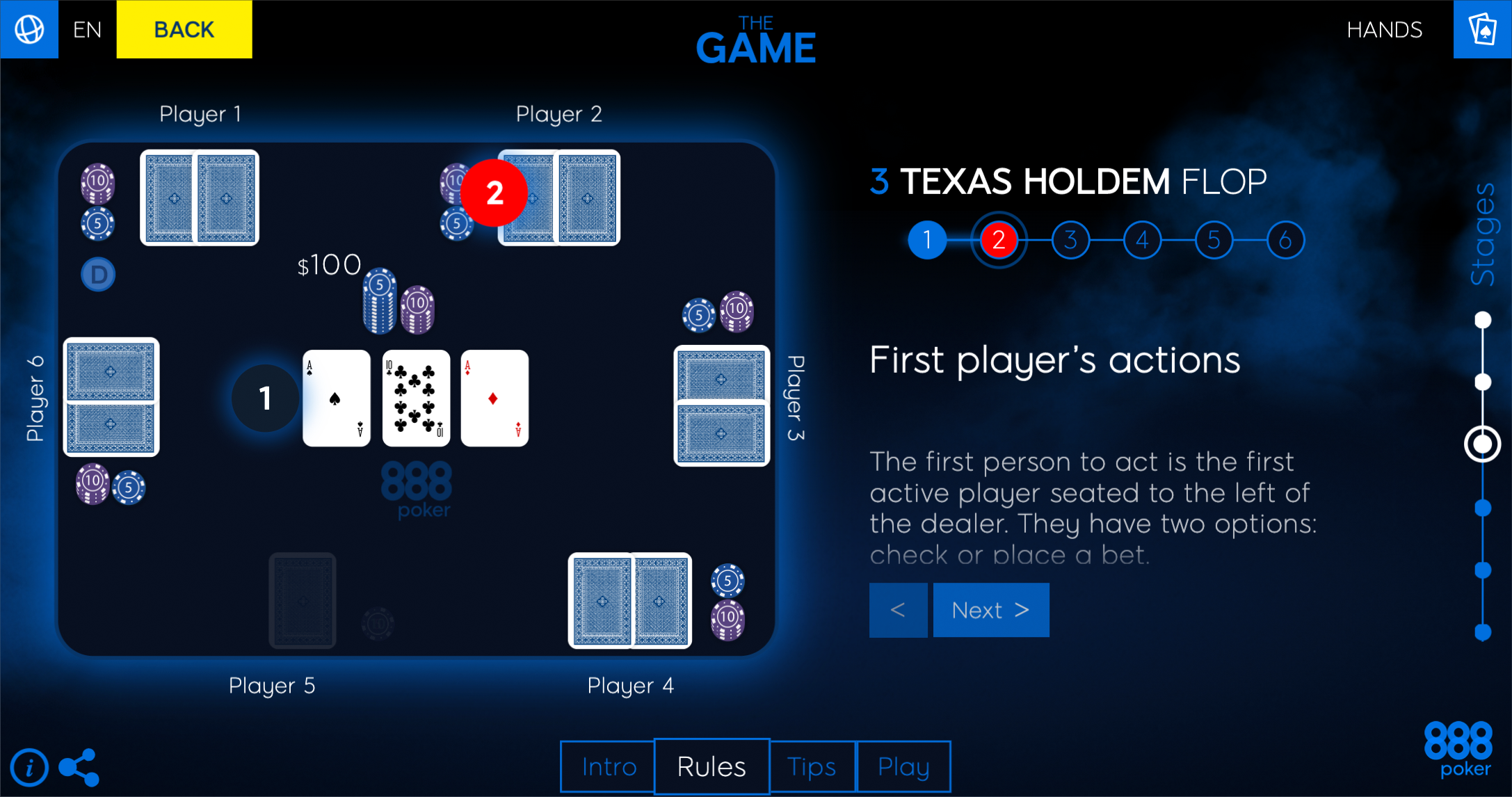 888 poker online makes it easy to learn the basics of Texas Hold'em
