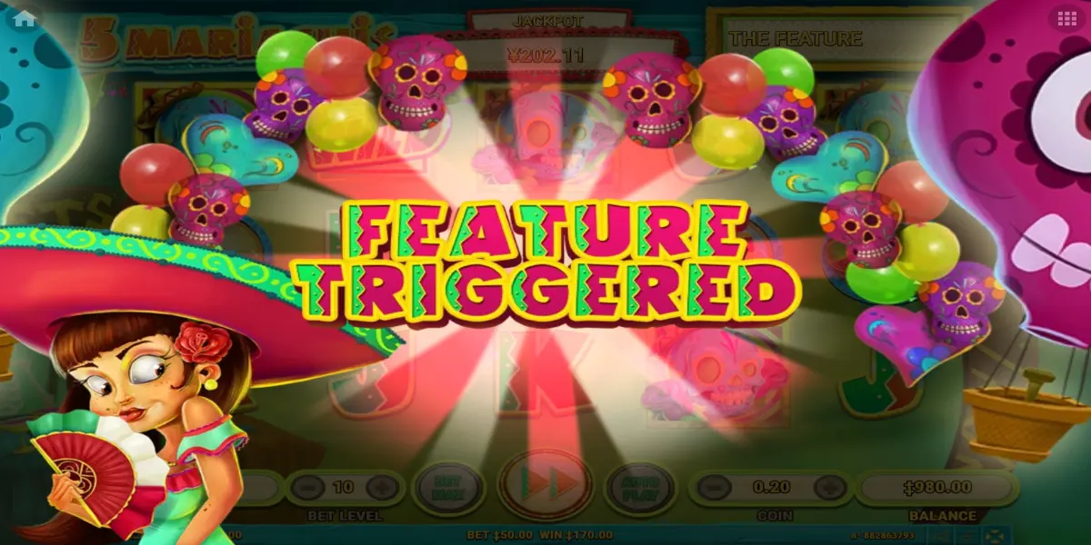 5 Mariachis slot game Feature Triggered