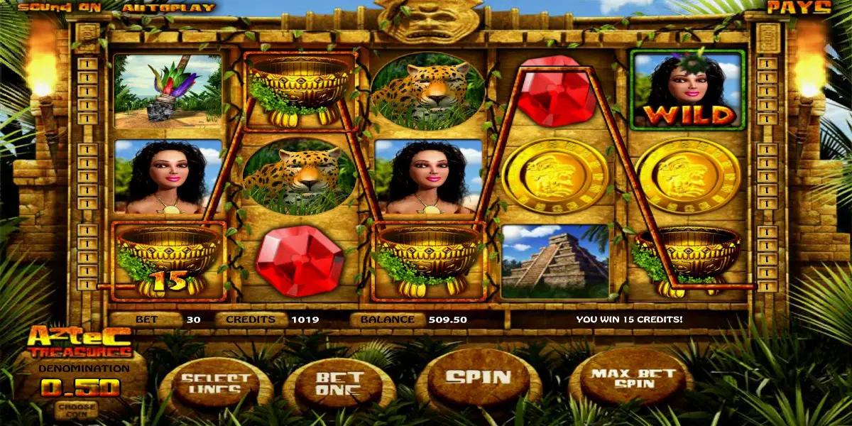 Aztec Treasures slot game Gameplay Win