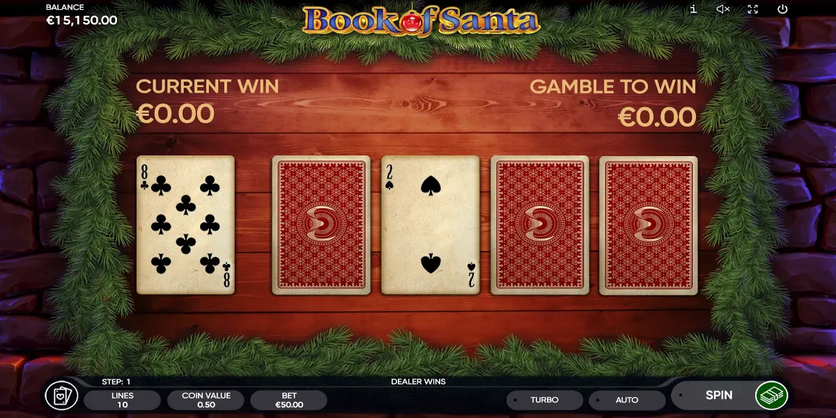 Book of Santa slot game Gamble feature let you double your win