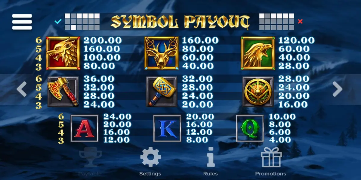 Ice Wolf slot game Paytable