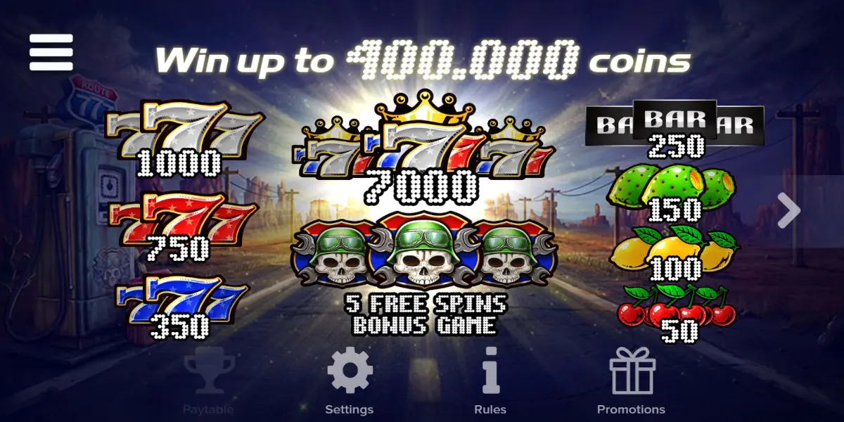 Route 777 slot game High Symbol Paytable