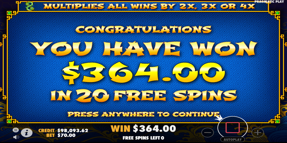 8 Dragons slot game Wins during Free Spin summary