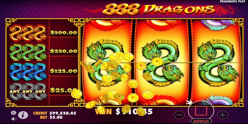 888 Dragons slot game GamePlay Win