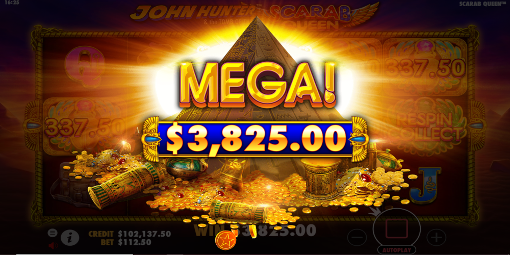 John Hunter and the Tomb of the Scarab Queen slot game Mega Win