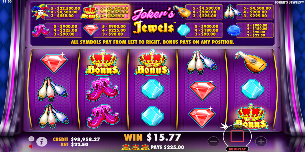 Joker's Jewels slot game Bonus symbols won