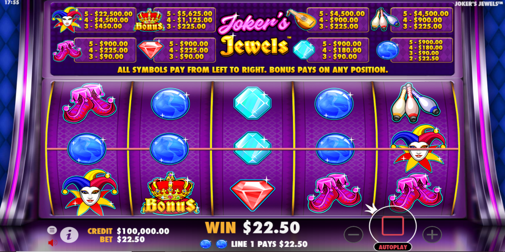 Joker's Jewels slot RTP - 96.5%