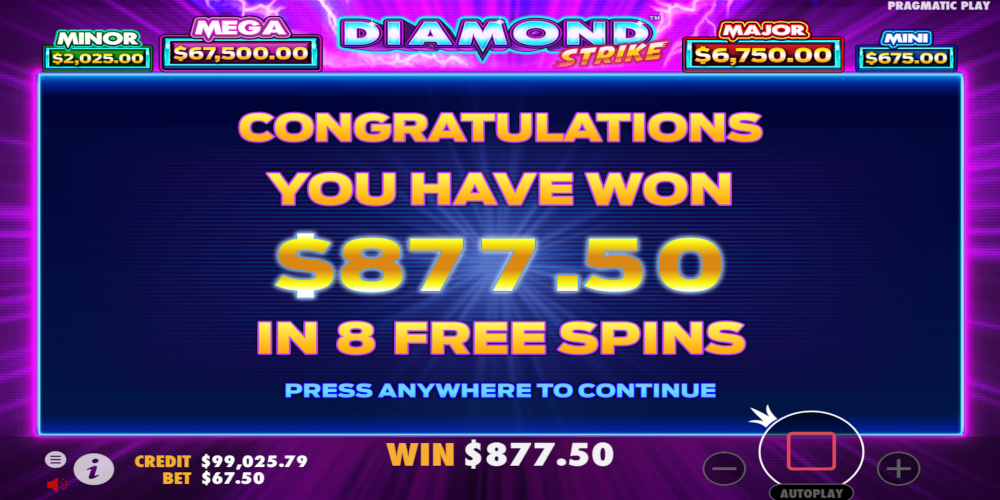Diamond Strike slot game Win during Free Spin - Choose your casino and play Diamond Strike for real money