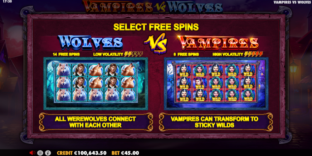 Vampires vs Wolves slot game Free Spin