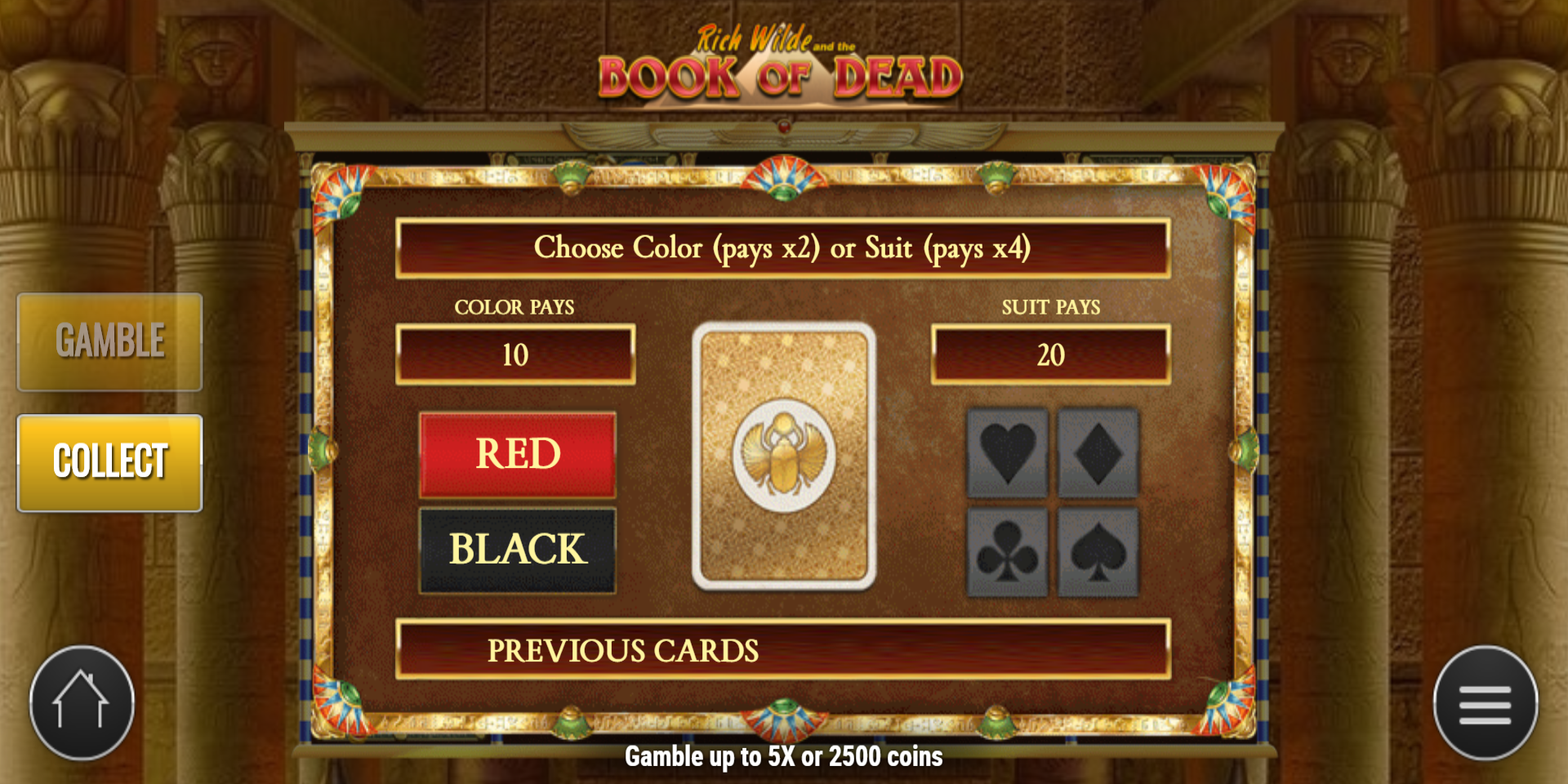Book of Dead slot game Gamble Red or Black