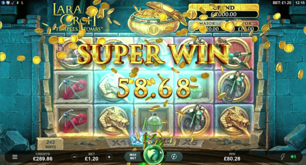 Lara Croft Temples and Tombs slot game Super Win