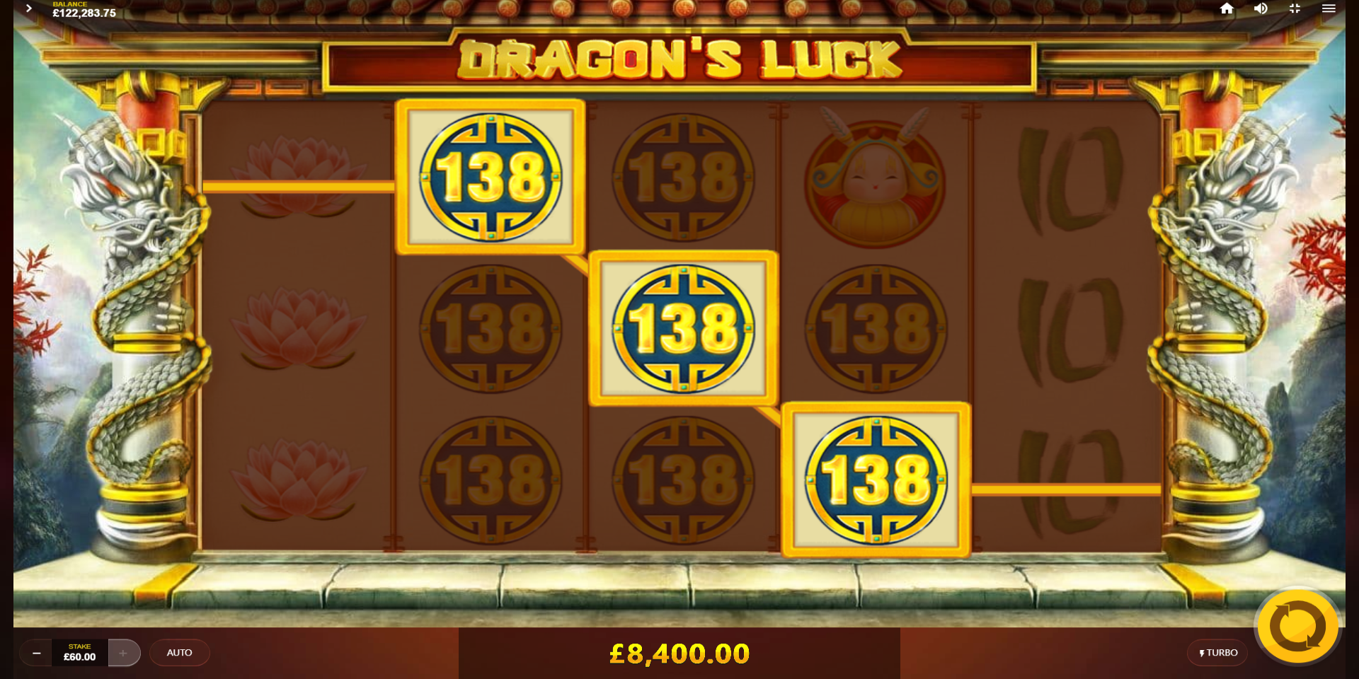 Dragons Luck slot game Gameplay 138 Coins WIN