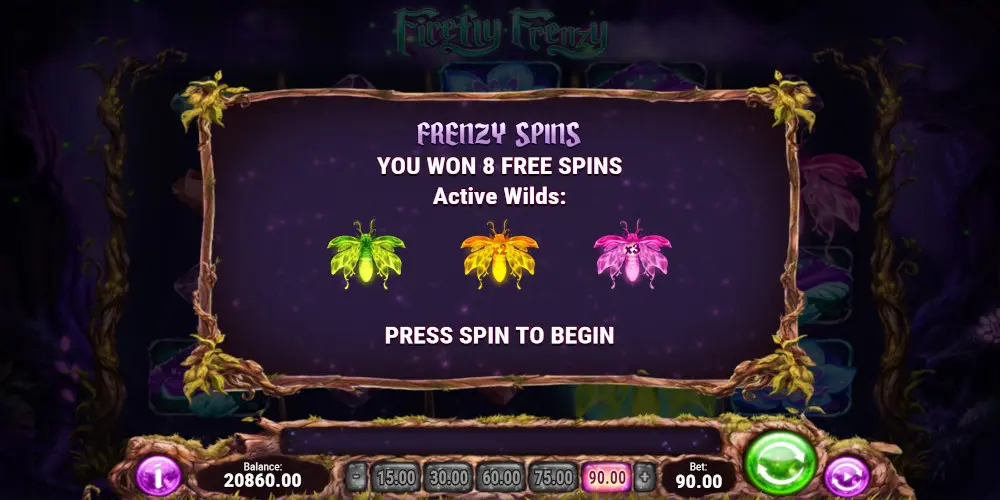FIrefly Frenzy slot game 8 Free Spins Won