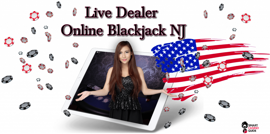 Girl, Tablet, US flag, chips - Live Dealer Online Blackjack NJ
