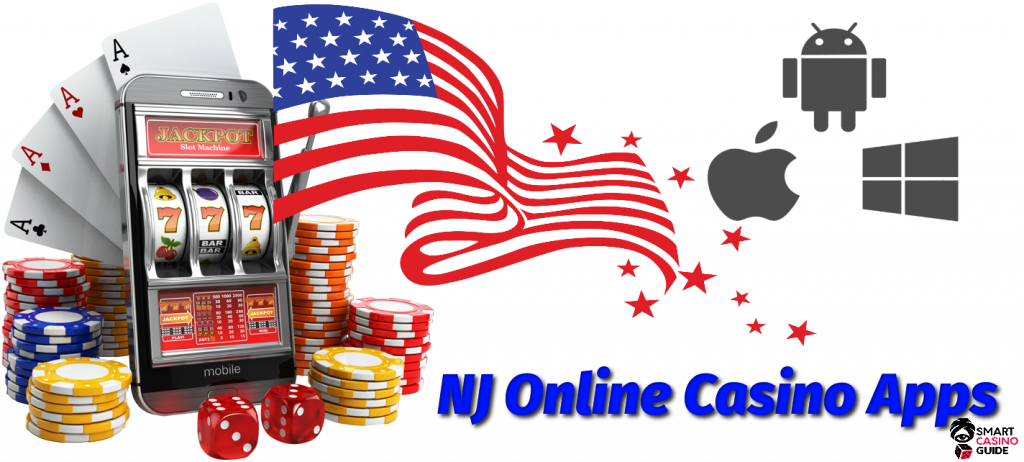 US flag, Mobile Phone, chips -NJ Online Casino Apps