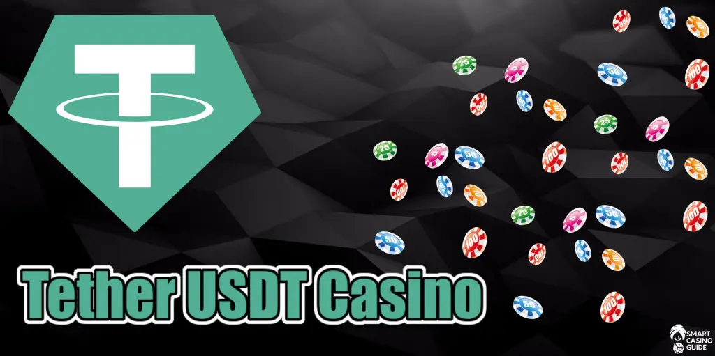 Tether USDT Casino, Tether logo, multiple colour chips