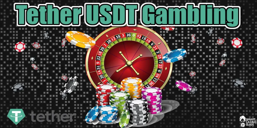 Tether USDT Gambling, roulette game, logo, stacks of chips