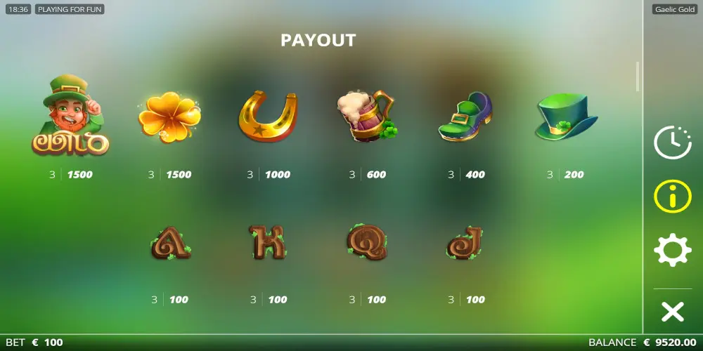Gaelic Gold slot game Paytable