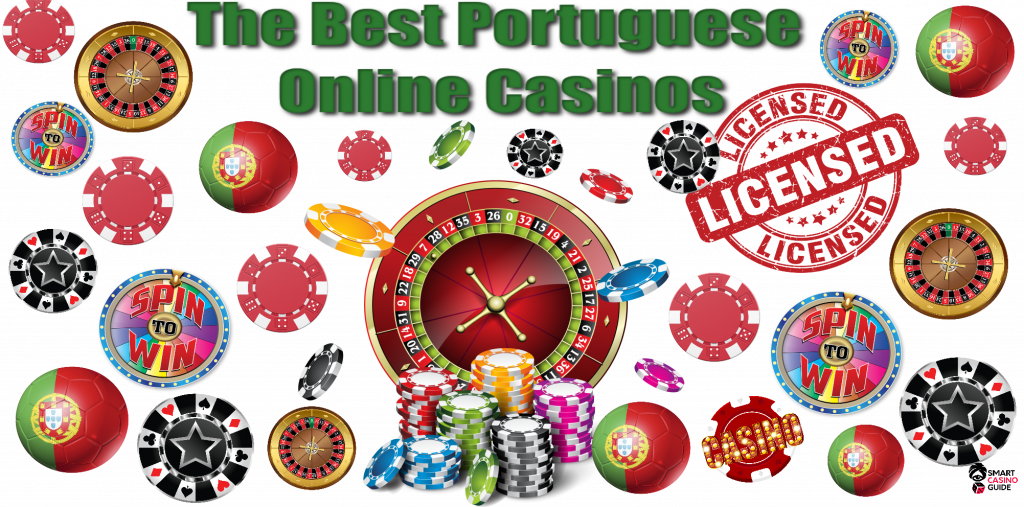 The Best Portuguese online casinos, licensed sign, soccer balls, poker chips, roulette wheel